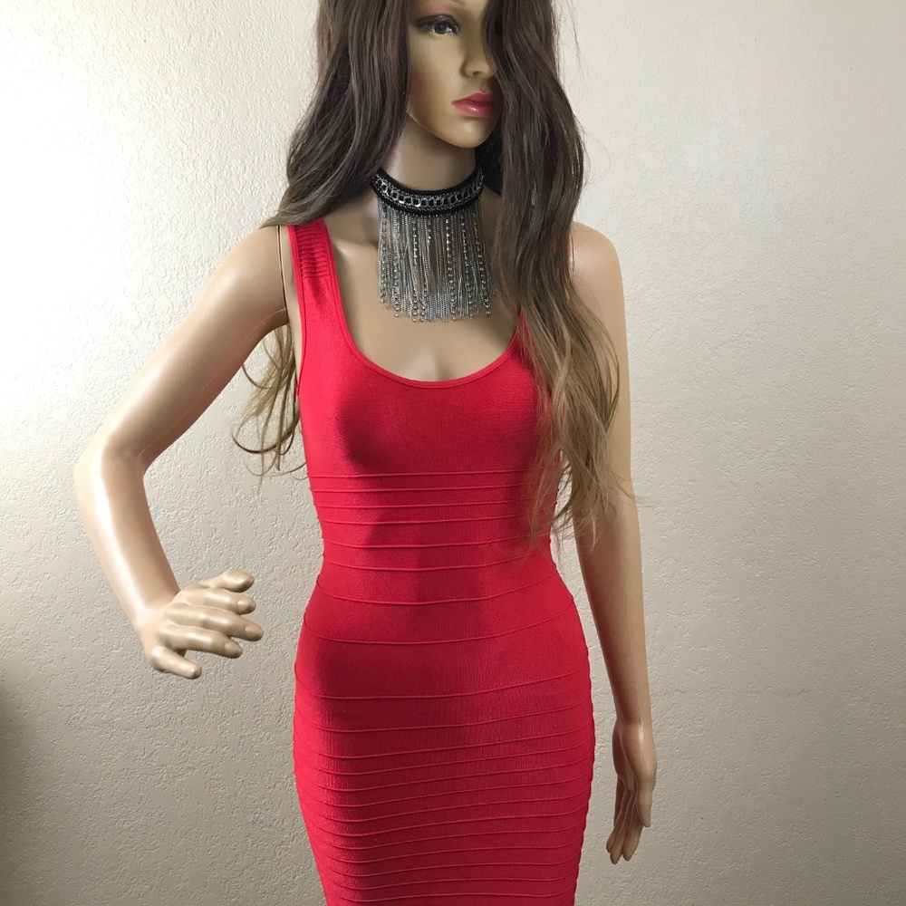 Firey Red Bebe tight forming spandex dress size M